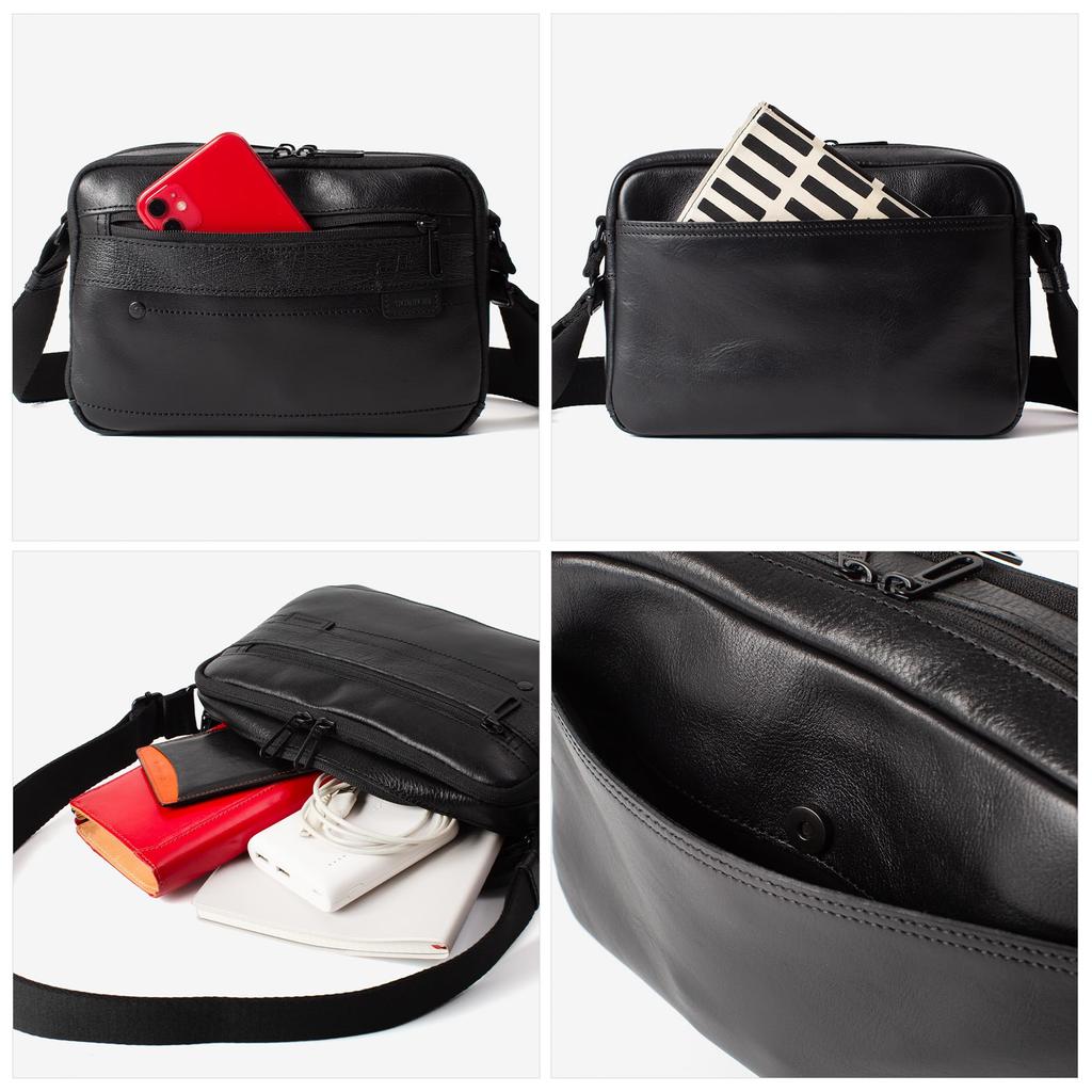 [Doubles] Men's Leather Shoulder Bag, Small, A5 Size, Cowhide Leather, BZN-7025 (Camel)