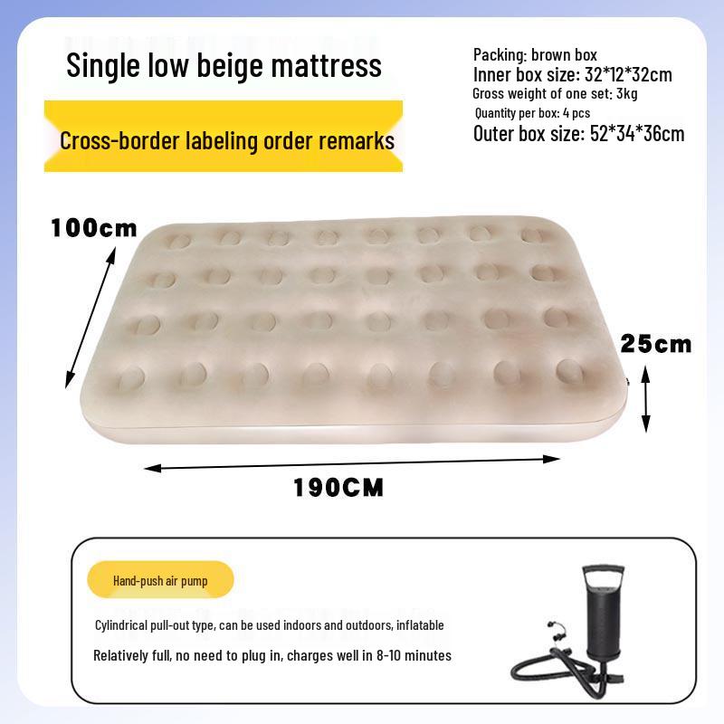 Портативный автоматический флокированный надувной матрас для кемпинга - Надувной двойной матрас для палатки Single 100*190*40cm