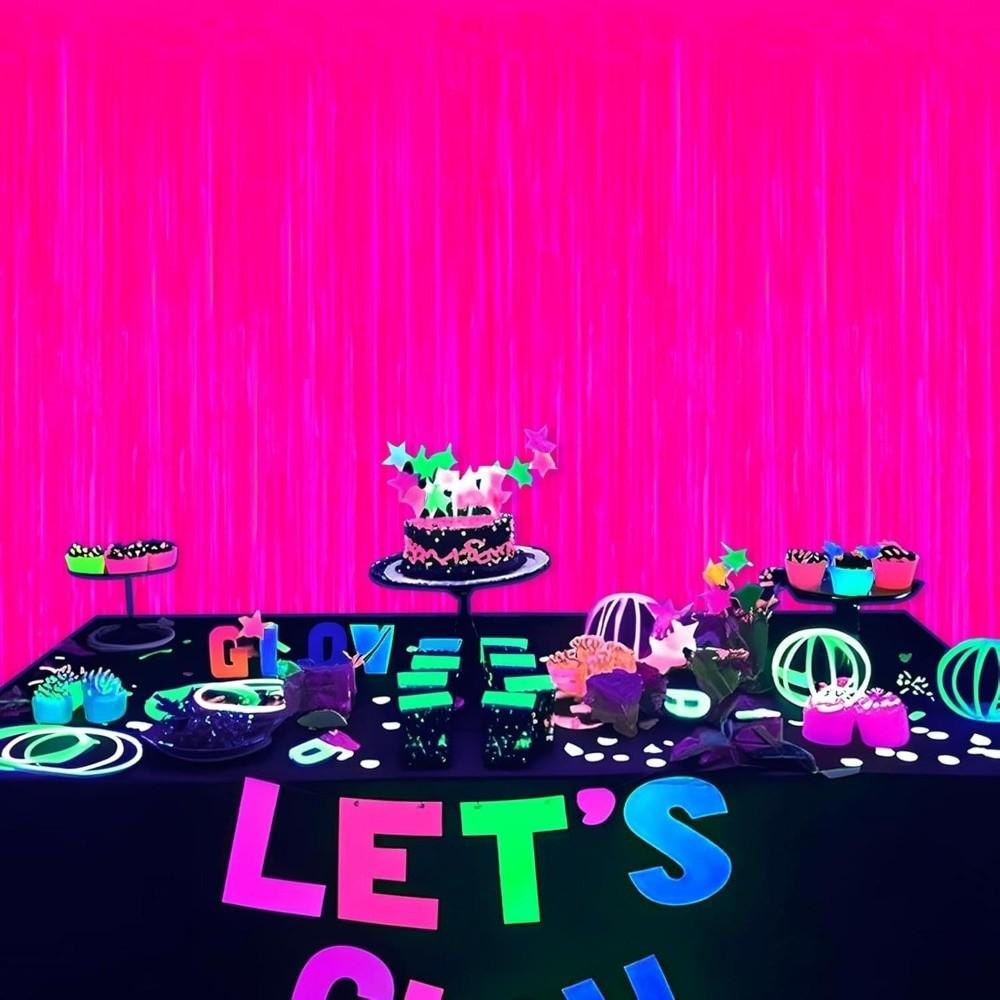 Wielobarwna Zasłona Frędzlowa Kolor Neonowy Dekoracja Imprezowa Fluorescencyjne Streamery Makaronowe Zasłona Fluorescencyjna Impreza Świecąca w UV