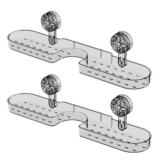 2Pcs Suction Cup Storage Holder Shower Shelf Strong Load-bearing Hollow Structure Design Bathroom Multi-Function Organizer
