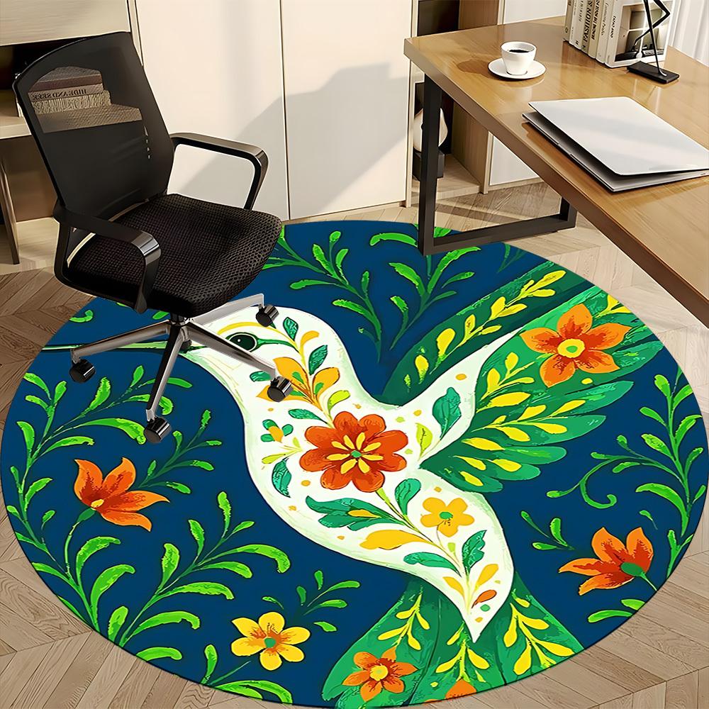 1pc Hummingbird Floral Office Round Area Rug, Under Office Chairs Bedroom Living Room Home Decor, Room Deco
