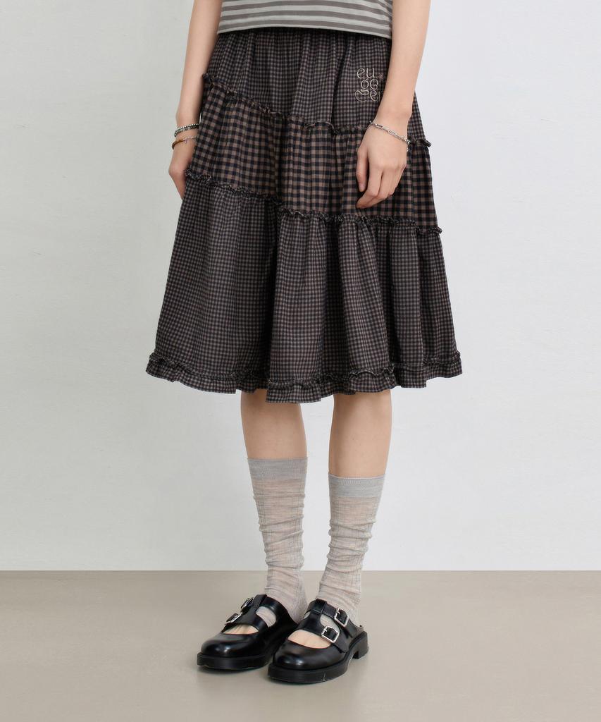 Yujen Vintage Frill Check Skirt_Black
