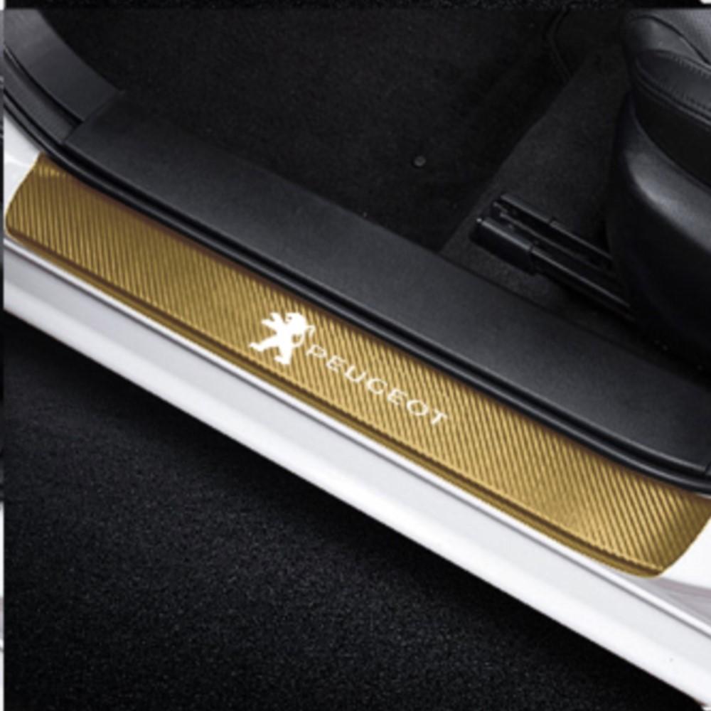 4PC Carbon Fiber Car Door Sill Stickers Auto Emblem Protective Decal For Peugeot 3008 5008 208 407 406 4008 206 308 207 2008 508