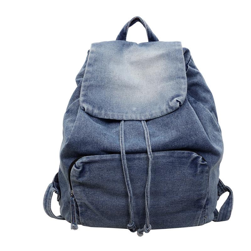 Schoolbag retro denim backpack women's new large-capacity college style backpack student schoolbag simple personalized schoolbag