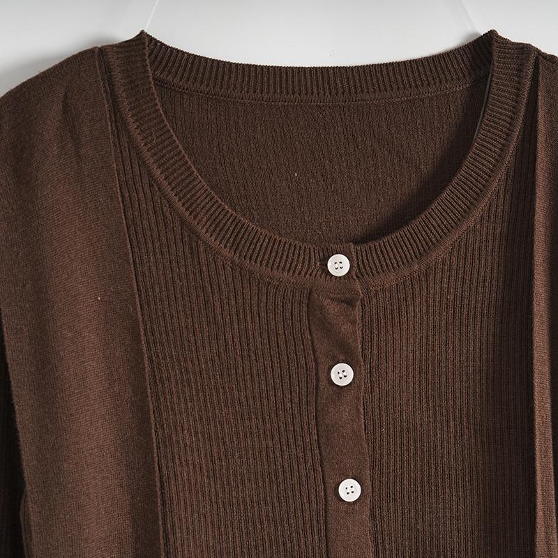 Maslan Fashion Versatile Soft and Comfortable Round Neck Straight Tube Design Sense Long Sleeve Cardigan Knitted Sweater
