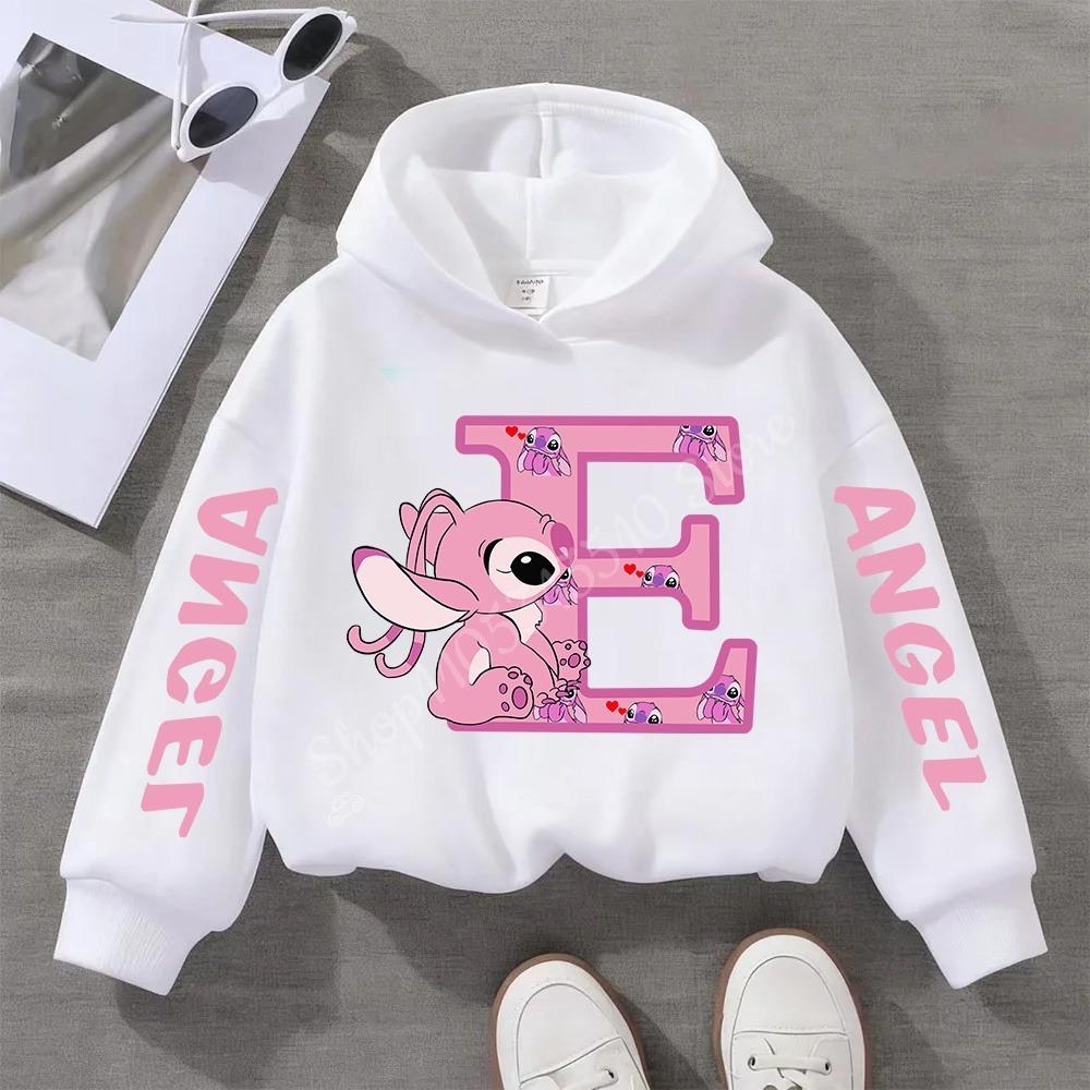 Stitch Hoodies Angel Letter A B C D E F Children Pullover Kid Casual Clothes Anime Kids Sweatshirts for Girl Boy Cartoons Tops