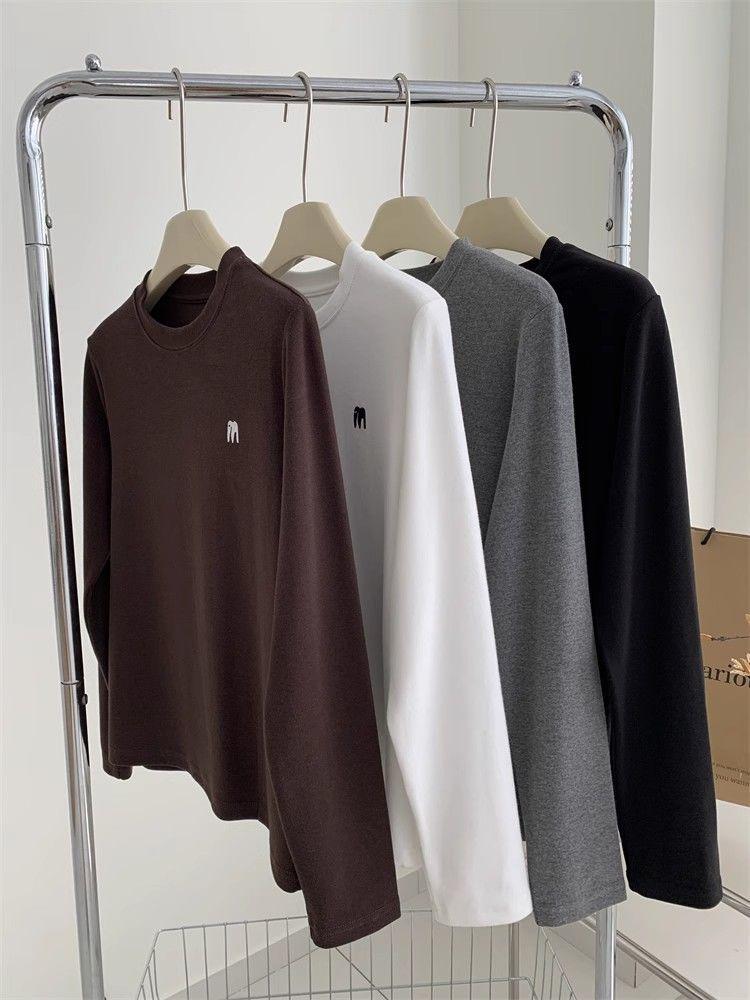 Korean-Style Embroidered Women's Thickened Long Sleeve T-Shirt