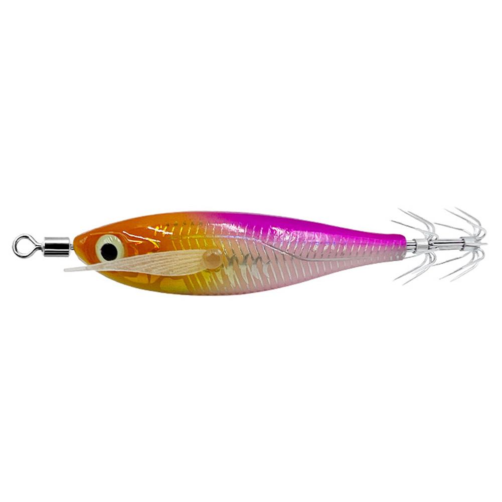 Luminous Artificial Squid Hook Horizontal Prawn Hook 80mm Wood Shrimp Cuttlefish Hard Bait for Cuttlefish Sea Fishing