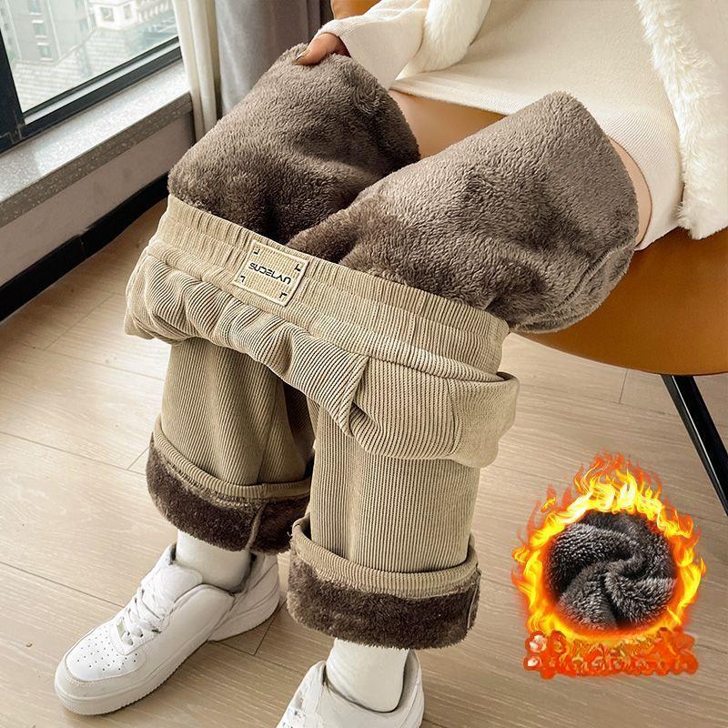 Winter Wide Leg Pants Women Autumn Plush Pants Women Extra Thick Lamb Fleece Warm Straight Korean Pants Joggers