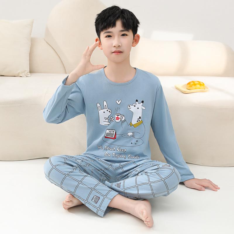 

Boys Long Sleeve Cotton Pajama Set for Summer with Air Conditioning Suit Size 100 for 90cm-100cm