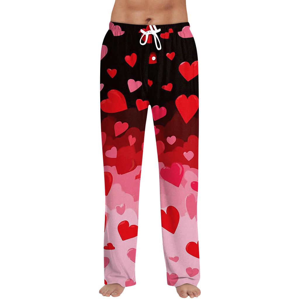 Men's Valentine's Day Printed Drawstring Long Pants Casual Pajamas