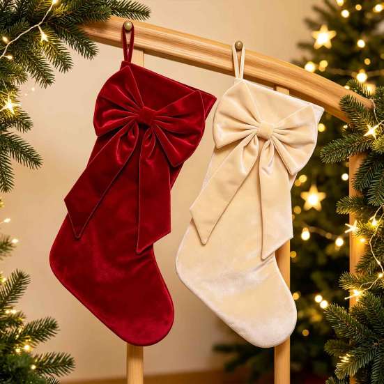 Christmas Stocking Decorations Velvet Stockings with Decorative Bow, Large Xmas Hanging Stylish Indoor Festival Supplies Socks for Fireplace, Mantel,