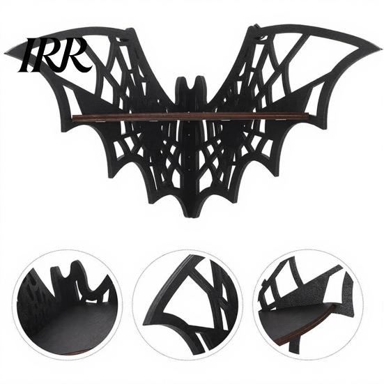 Small Floating Rack Halloween Bat Corner Shelf, Decorative Wooden Wall Mount Display Unique Storage Spiderweb Design Gothic for Home, Bedroom, Kitchen