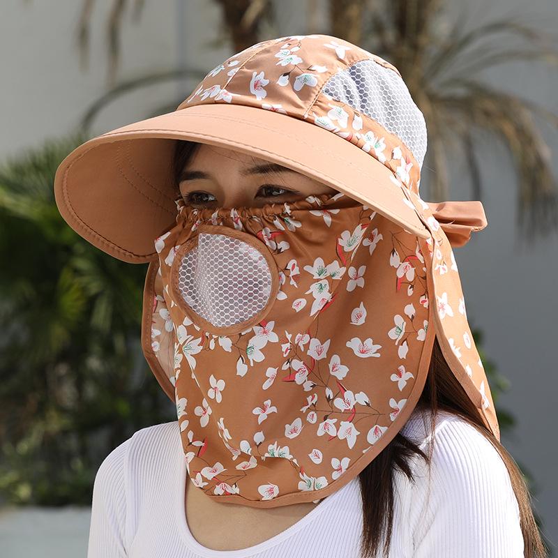 Women's Floral Wide Brim Sunshade Hat with Face & Neck UV Protection - Breathable for Outdoor & Tea Picking Activities