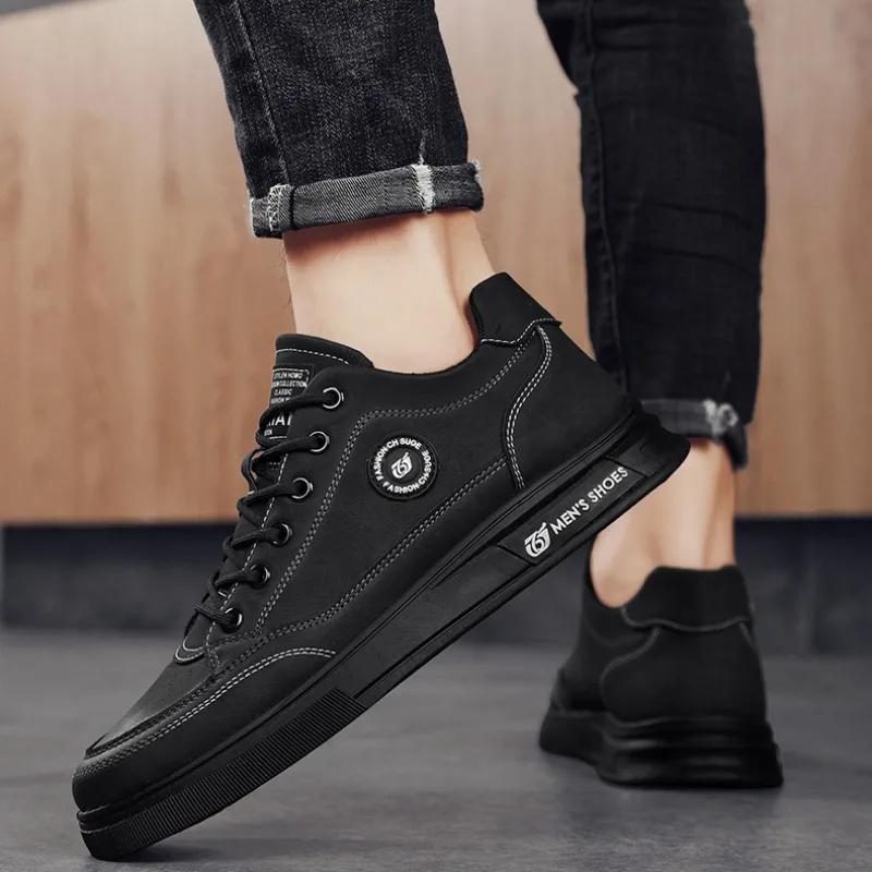 Herrenschuhe Mode Leder Freizeitschuhe für Herren Mesh Atmungsaktive Sneaker Schnürschuhe Plateau Vulkanisierte Schuhe Zapatillas De Hombre