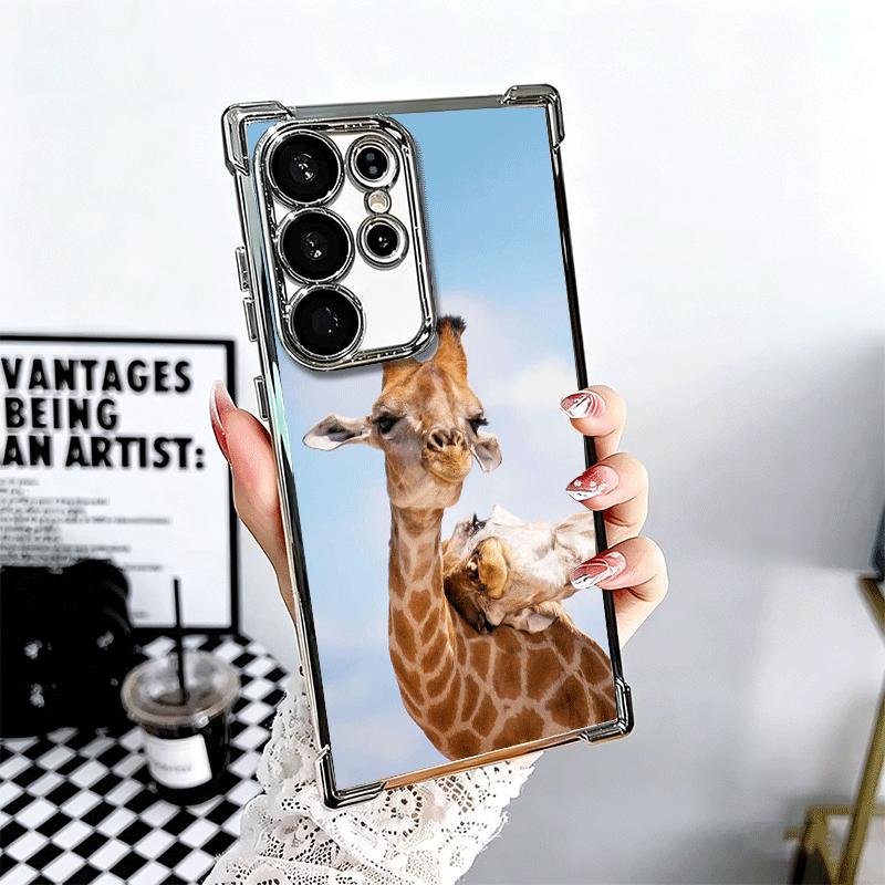 Giraffe Animal Pattern Plating Phone Case For Samsung Galaxy S24 S25 FE S26 Edge S23 Ultra S22 S21 Plus S20 Anti-Fall Airabag Co