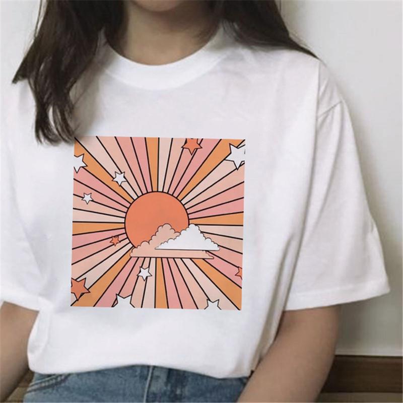 Hotselling New Aesthetic Wave Print Roundneck Shortsleeved Tshirt for Women Graphic T Shirts Aesthetic Clothes Tops Harajuku
