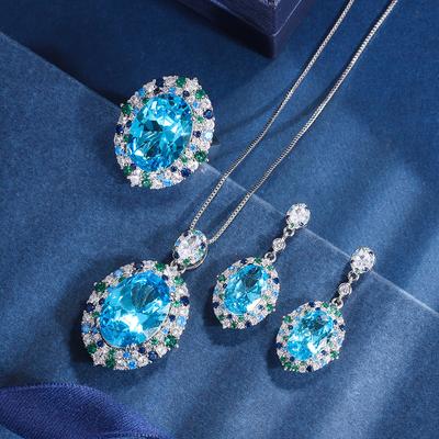 Jewelry Copper Bottom Gold-Plated Simulation Aquamarine Set Denier Birthday Gift Main Stone 13 * 18 8 * 12