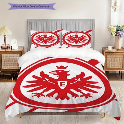 Ensemble de couette à motif Eintracht Frankfurt Housse de couette Taie d'oreiller Décoration de maison Cadeau d'anniversaire (1 housse de couette + 2 taies d'oreiller, sans garniture.)