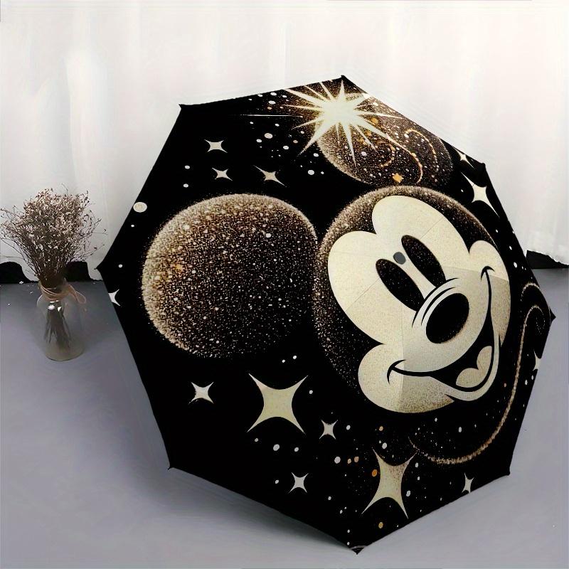 Mickey Mouse Sparkle Themed Automatic Opening and Closing Folding Umbrella, Reinforced 8 Ribs, Compact Travel Design, Fashionable Folding Um