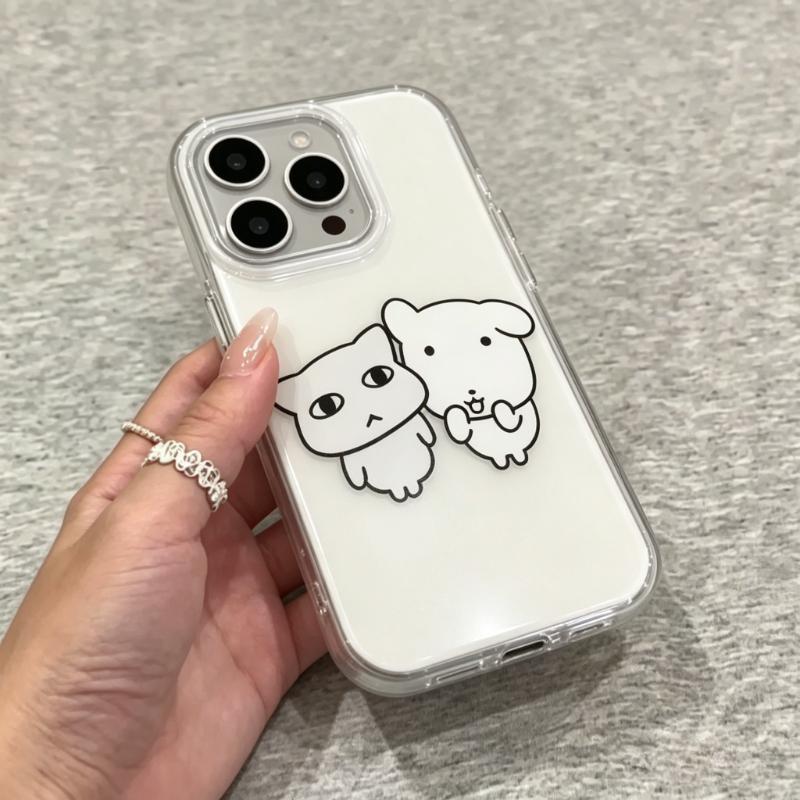 Kawaii Creative Cartoon Puppy Cat Phone Case For iPhone 17 Air 16 15 14 13 12 11 Pro Max 16e X XR XS 7 8 Plus Shockproof Cover