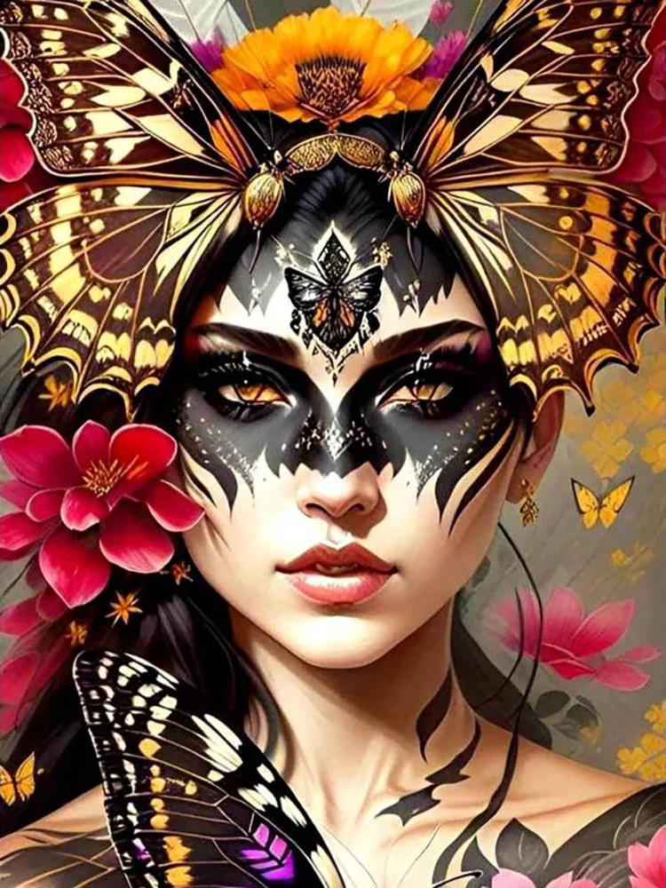 

5D DIY Алмазная картина Череп Лицо Женщина Стразы Мозаика Татуировка Девушка Алмазная вышивка Искусство Мозаика Домашний декор Ручной работы Подарок Full Round 20x30CM