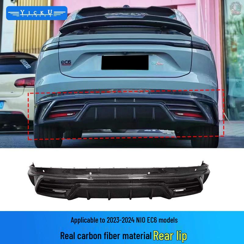 Compatible with NIO EC6: Modified Pluto Style Front Lip, Rear Lip, Top Wing, Tail Wing, Wind Deflector, Fender Trim, and Mirror Cover Kit.