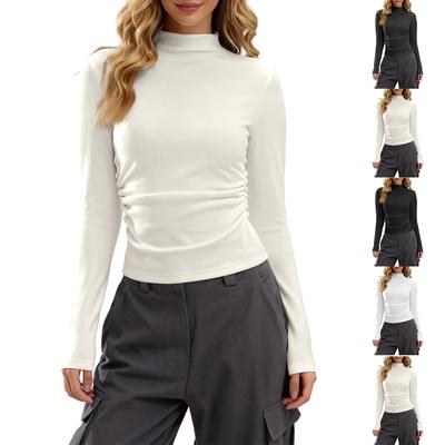 Women's Fashionable And Casual Solid Color Semi High Neck Long Sleeve Base Layer Top