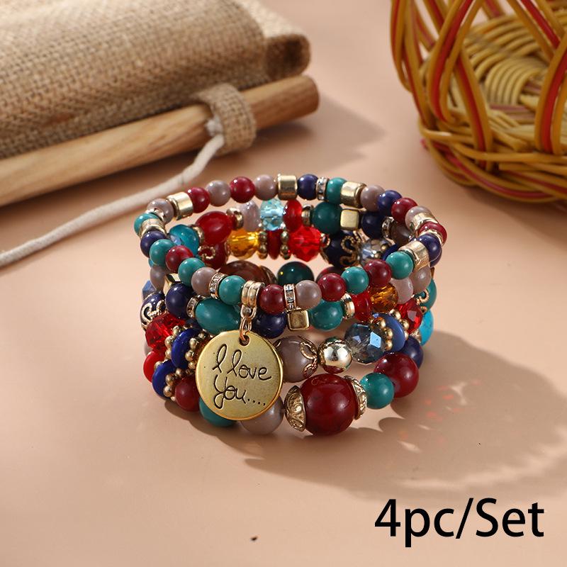 Bohemian Multi-Layer Wooden Beaded Elastic Bracelet