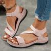 Women'S Summer Casual Wedge Sandals - Open Toe Thick Sole Platform with Adjustable Hook-and-Loop Strap, Comfortable Retro Beach Shoes for Casual