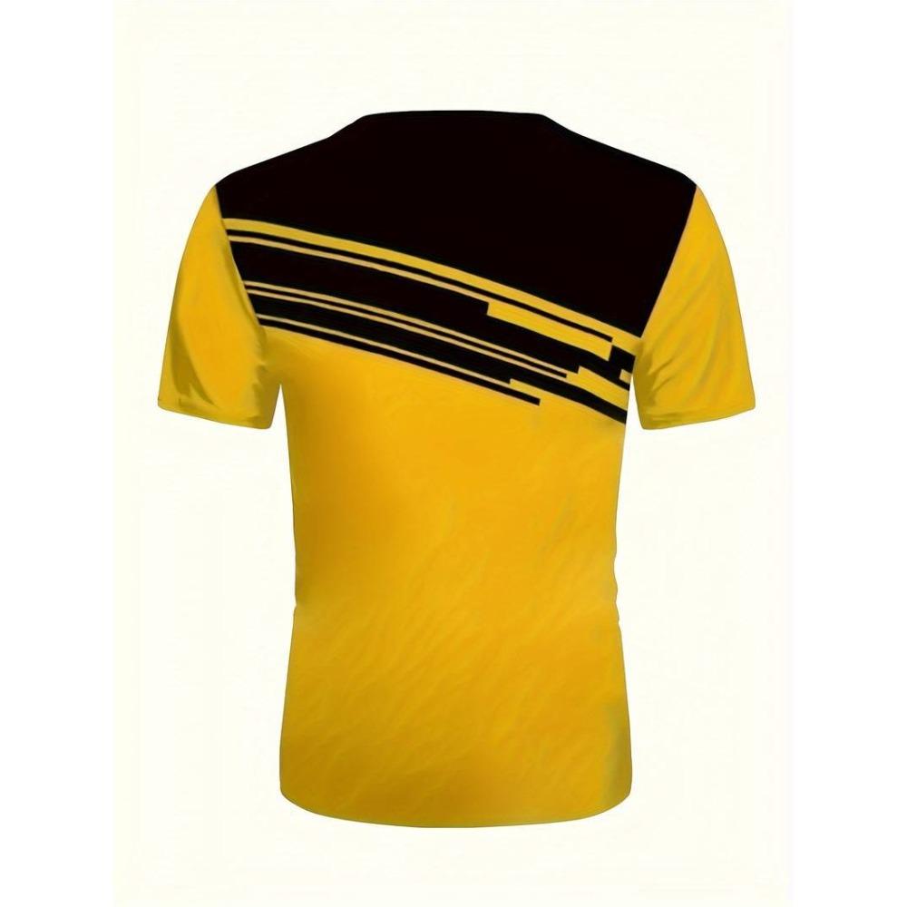 Men's Printed Short Sleeved Summer Striped Round Neck Loose Breathable Top T-shirt