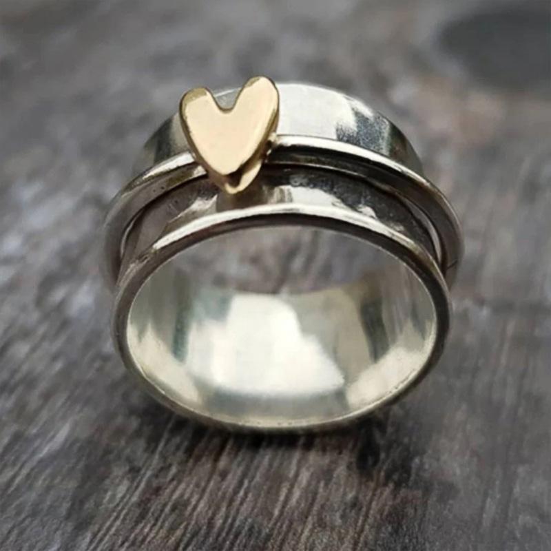 2026 New Minimalist Two Tone Heart-shaped Rotatable Decompression Ring for Women s High-end Fashion 2-in-1 Couple Pairing Ring 6