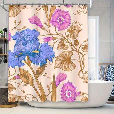Vibrant Floral Shower Curtain Pink Purple Blue Gold Leaves Decorative Bathtub Waterproof Bath Rug Decoration for Home Bathroom S