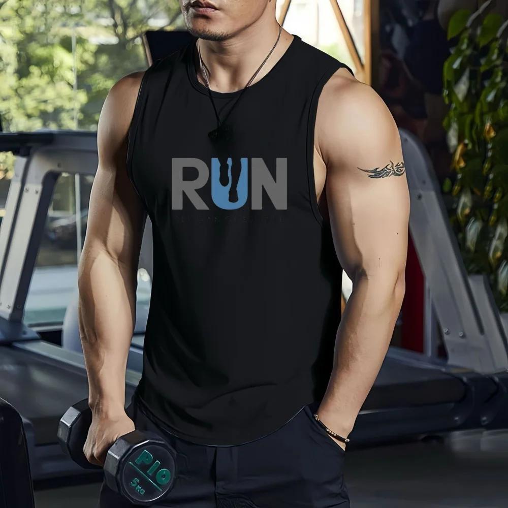 Summer New Fashionable Design Printed Sleeveless T-shirt for Men's Fitness Training Basketball Vest Loose Quick Drying Top