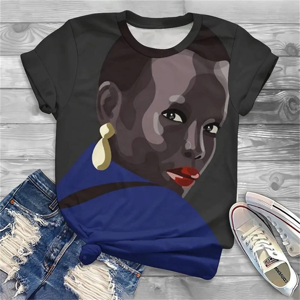 Summer Africa Girl 3D Print T-shirts Women Streetwear Harajuku Casual Fashion Y2k Short Sleeve T Shirt O-neck Tees Tops Clothing