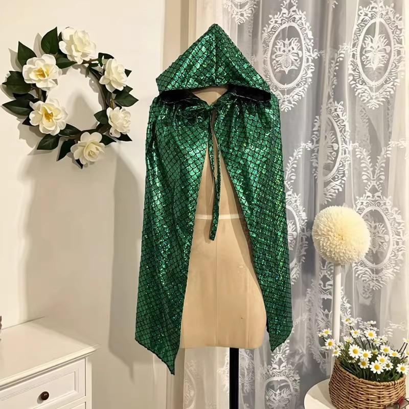 Halloween shiny fish scale pattern cape futuristic tech-inspired cloak children's role-playing stage costume performance shawl