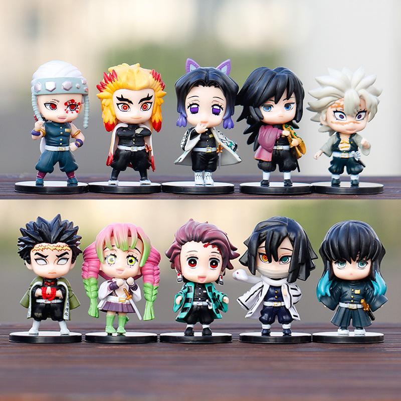 10pcs Demon Slayer Tanjiro Figure Anime Kimetsu No Yaiba Shinobu Statue Mitsuri Action Figurine Table Decoration Desk Toy Gift