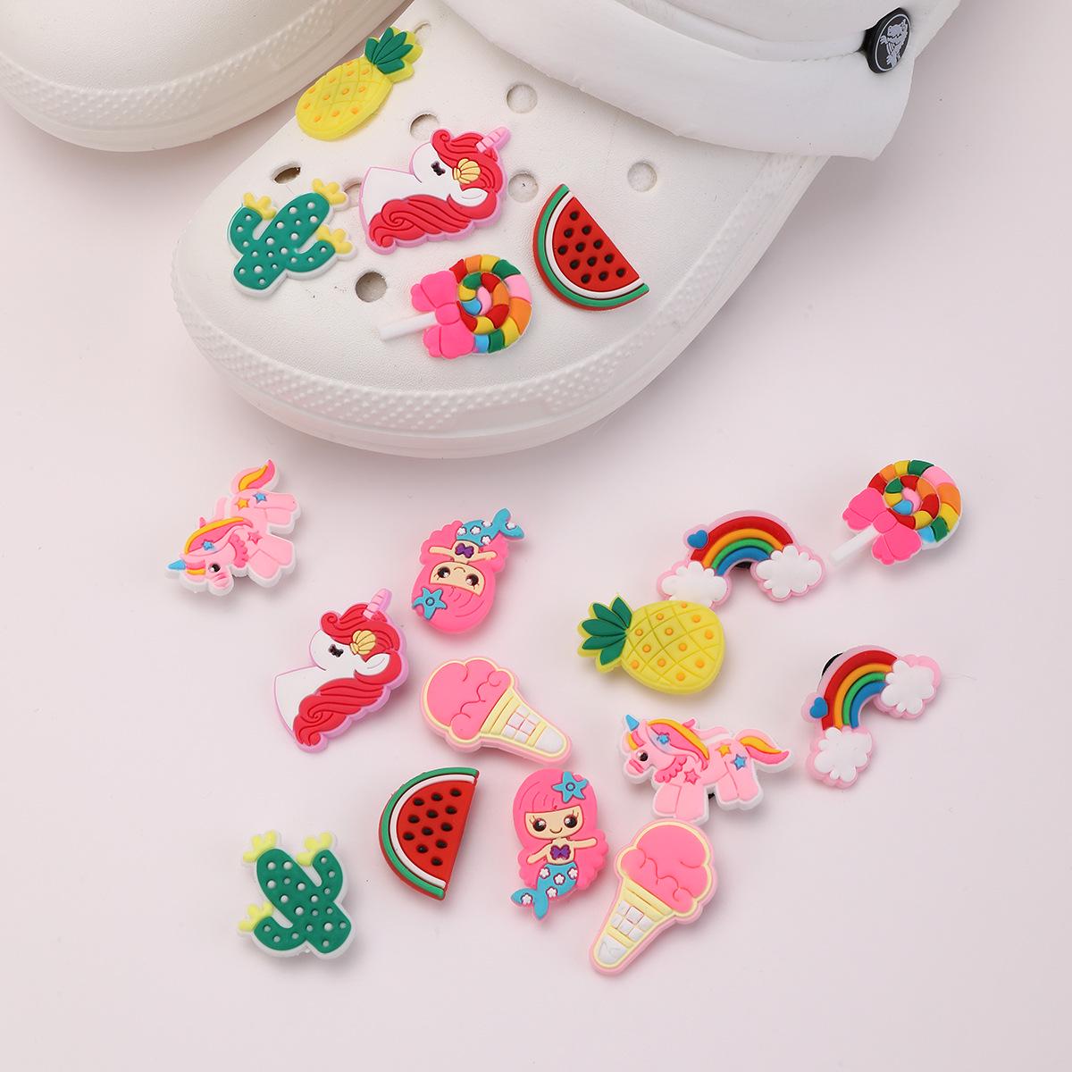 Crocs Charms: Fruit, Ice Cream, Unicorn, Mermaid, Rainbow, Rubber Cartoon Shoe Decorations