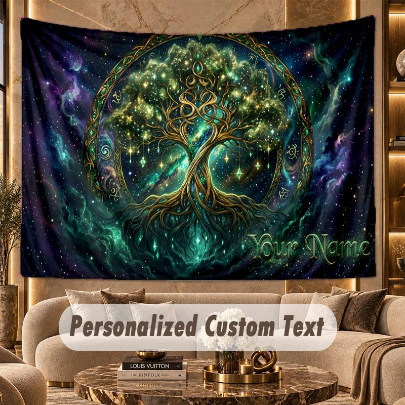 Tree of Life (1) Theme Wall Tapestry Customized With Name Text Personalized Hanging Tapestry For Bedroom Living Room Decor