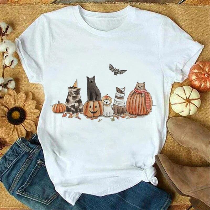 Weißes Sommer Damen T-Shirt Play Trick Art Druckdesign Übergroß Kurzarm Komfort Damen T-Shirt Y2K Grafik ALLERHEILIGENTAG