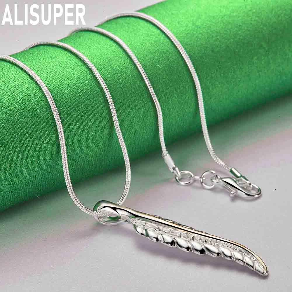 925 Sterling Silver Feather Pendant Necklace Fashion Wedding Jewelry
