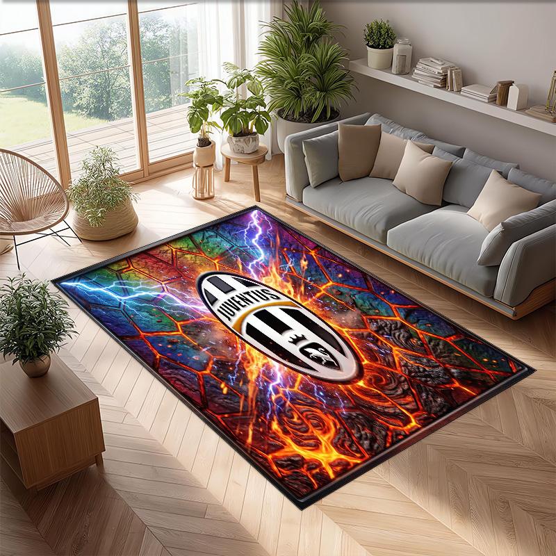 Juventus FC bedruckter Flanell-Teppich rutschfest weicher Polyester-Bodenbelag Indoor-Dekormatte für Schlafzimmer Wohnzimmer Sofa