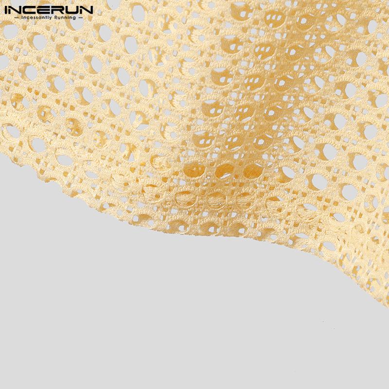 INCERUN Men Summer Hollow Sleeveless Vest Casual Loose Party Beach Net Yarn Tank Tops
