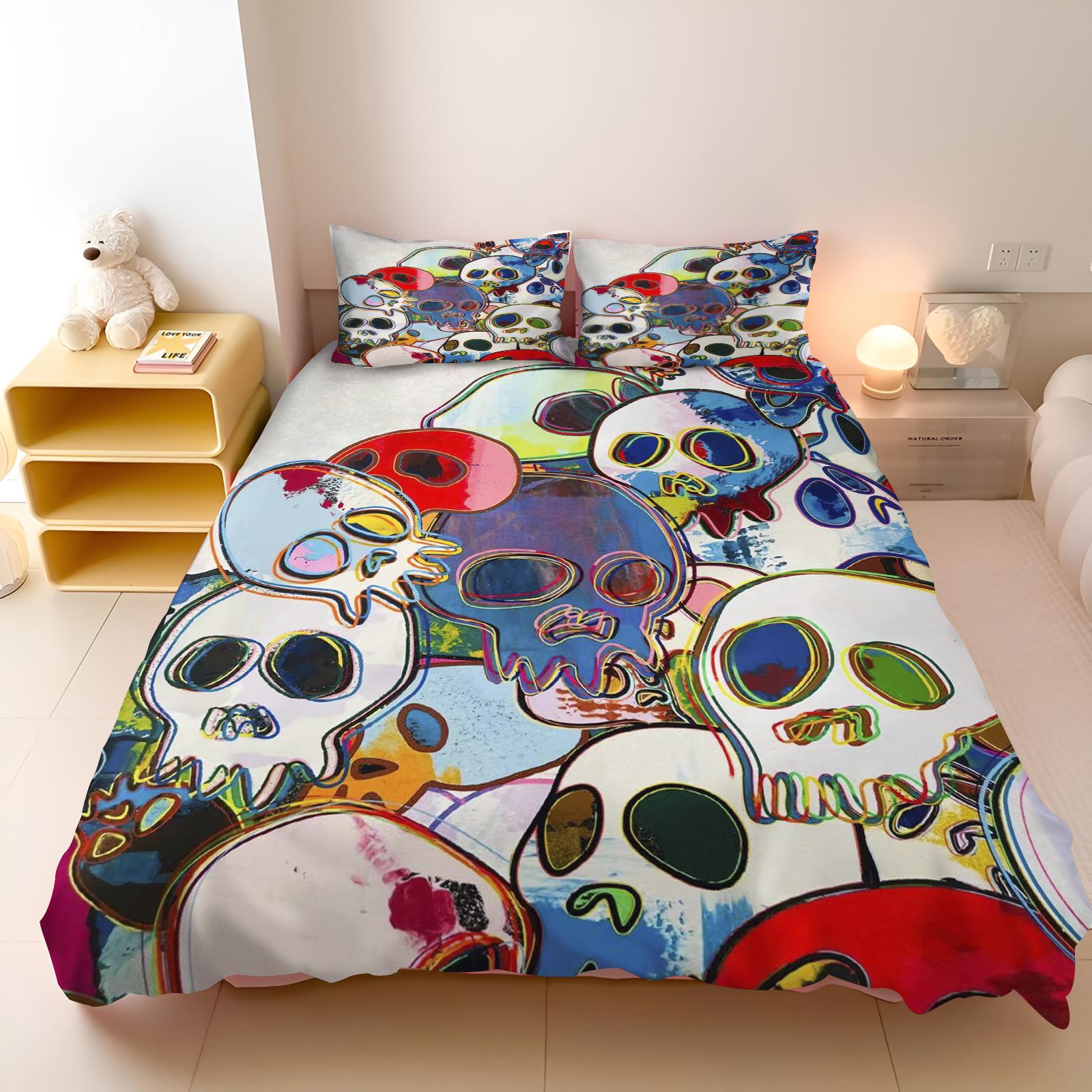 

Print Skeleton Duvet Cover Set Children Grade A Printed Queen Size Home Mattress Bedding 3 Piece 135x200cm&set