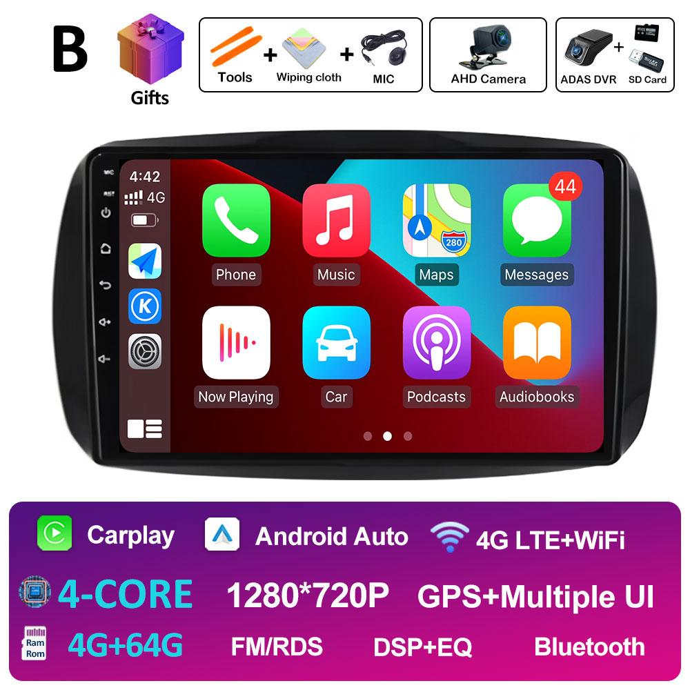 GPS Navigation For Mercedes Smart 453 Fortwo 2014 2015 2016 2017 - 2020 Android Auto DSP Stereo QLED IPS Screen 4G Accessories