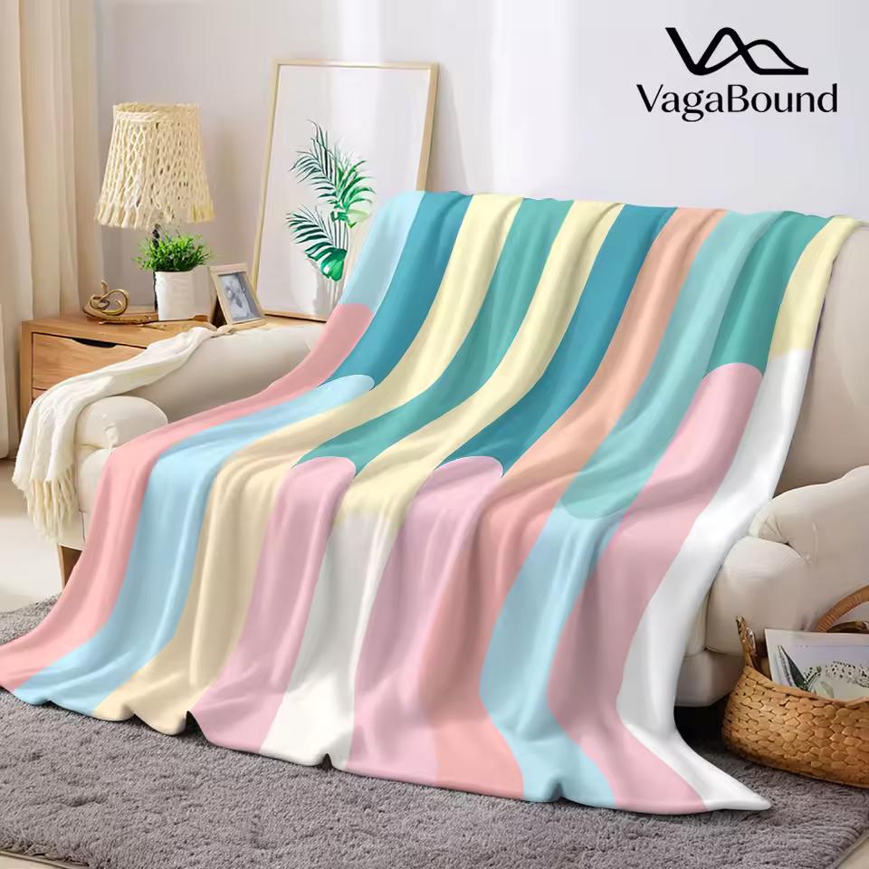 Soft Pastel Vertical Stripe Flannel Blanket Warm Soft Halloween Christmas Decorative Couch Warm Cozy All-Season Gift