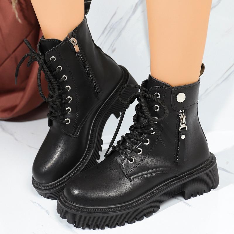 Thick-soled heightening Martin boots women's new winter lace-up with skirt trendy large-size short boots
