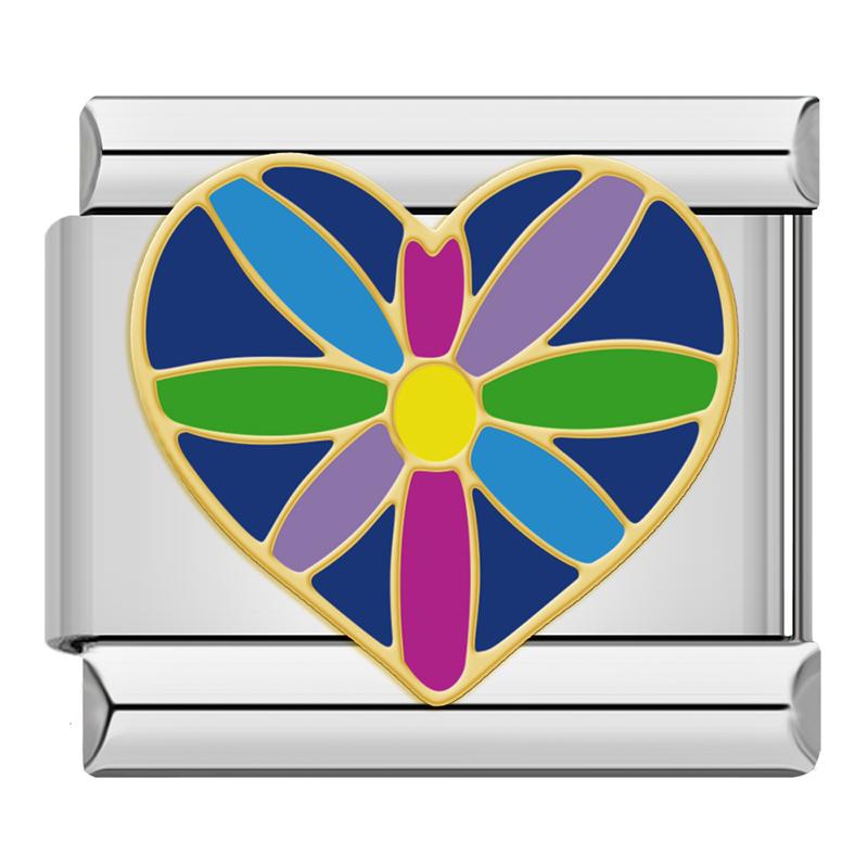 Hapiship Romantic Rainbow color Heart Flower Wing Italian Charm Links Fit 9mm Stainless Steel Bracelet Jewelry DIY Making DJ481