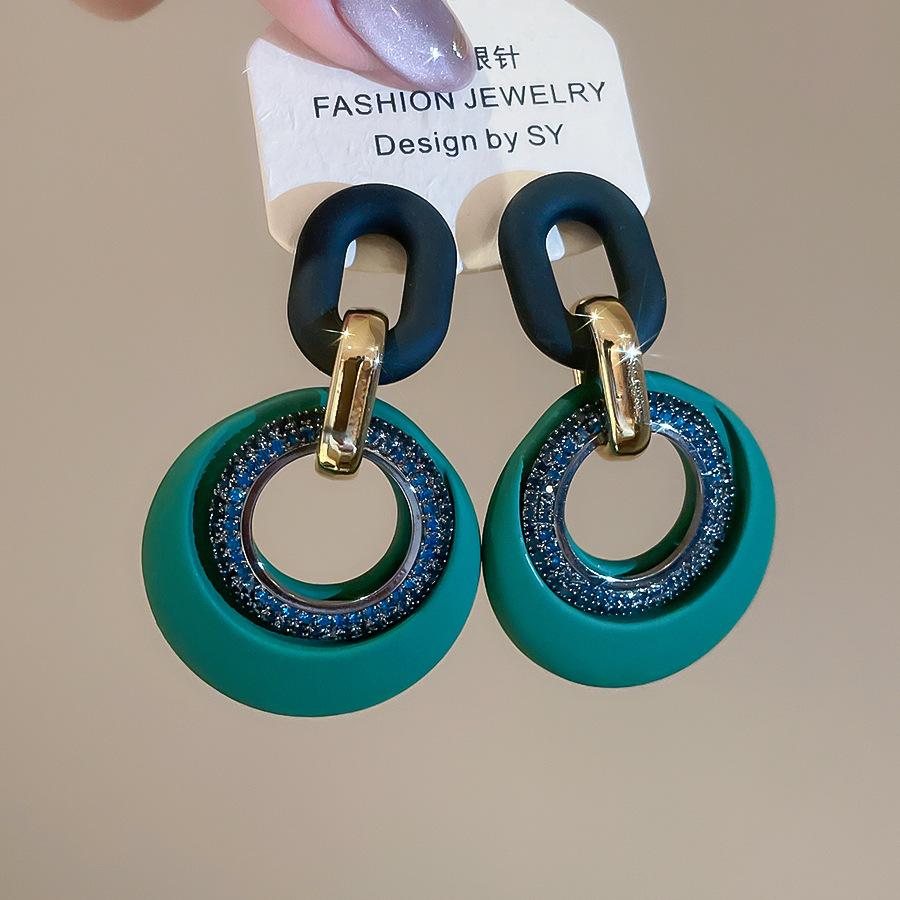 Акриловые круглые серьги-подвески, инкрустированные стразами, ретро простые серьги, серьги, серьги в стиле легкой роскоши оптом