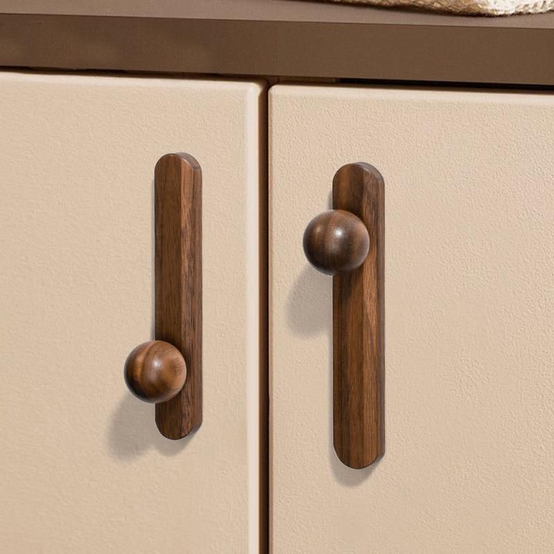 Modern Simple Walnut Solid Wood Cabinet Door Handle Round Drawer Wardrobe Handle Rounded Design for Home Furniture
